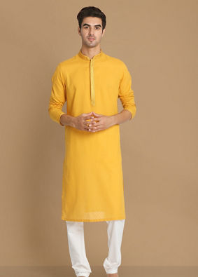 Mustard Yellow Self Booti Kurta Set image number 1